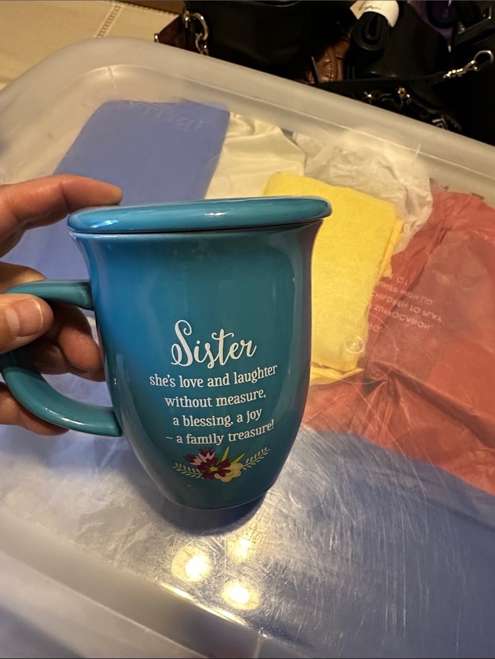 Sister Teal Ceramic Mug with Sentiment